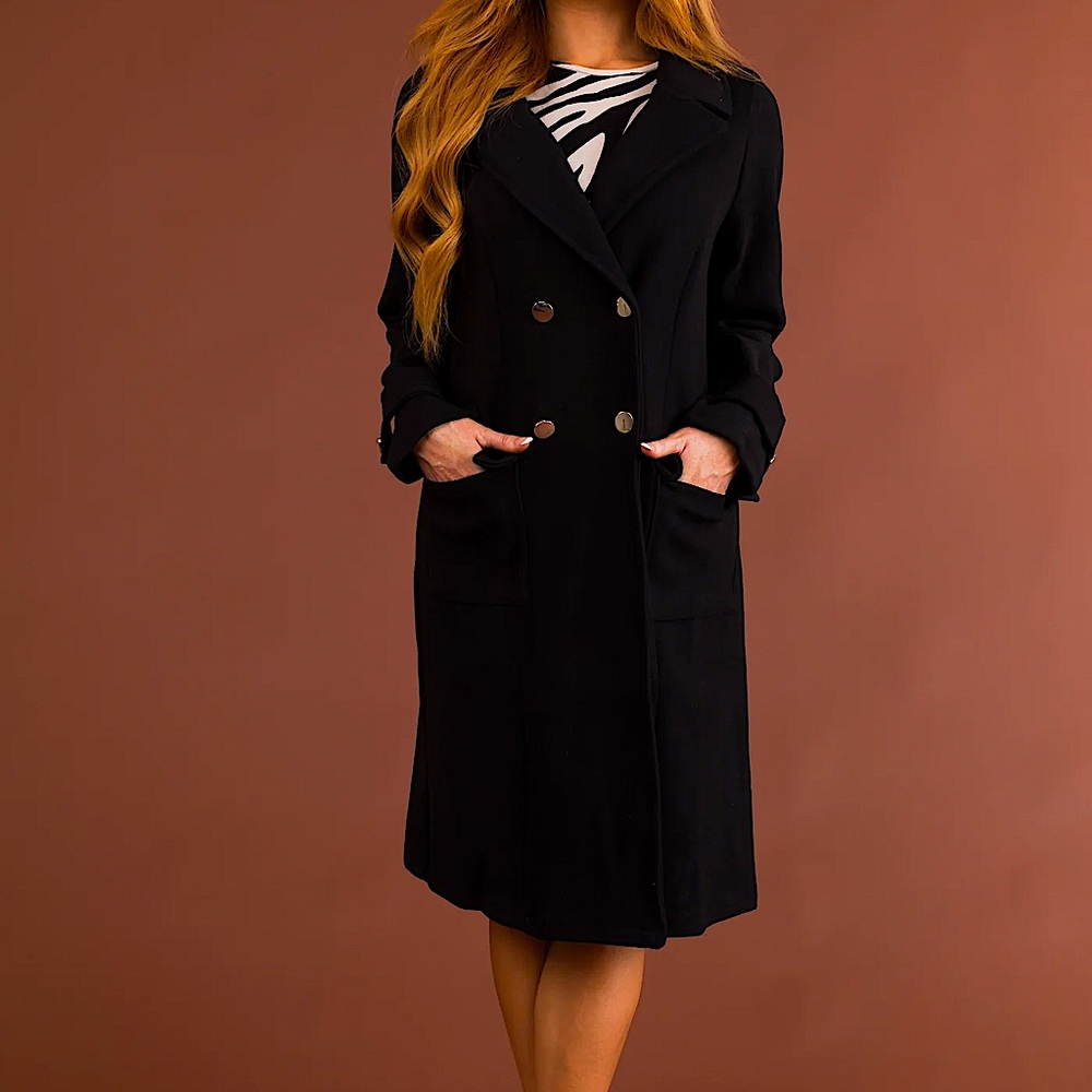 🆕🖤🌿LIME LUSH: BLACK Notch Collar Double Button Coat SMALL
